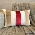 thumbnail image 6 of The HomeCentric Decorative Red Pack of 2, 12"x26" (30x65 cm) Lumbar Pillow Cover, Linen & Velvet Color Blocking & Patchwork Oblong Pillow, Striped Pattern Modern Style - Swathe Cranberry, 6 of 10