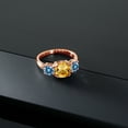 thumbnail image 3 of Gem Stone King 18K Rose Gold Plated Silver Yellow Citrine and Persian Blue Moissanite 3 Stone Engagement Ring for Women (3.00 Cttw, Gemstone November Birthstone, Cushion 8MM, Size 5), 3 of 5