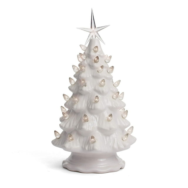 Ceramic Christmas Tree - Tabletop Christmas Tree with Lights - (11.5 inch Medium White Christmas Tree / White Lights) - Lighted Vintage Ceramic Tree