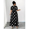 thumbnail image 2 of Black And White Polka Dot V-Neck Puff Sleeve Wrap Maxi Dress With Tie Waist, 2 of 6
