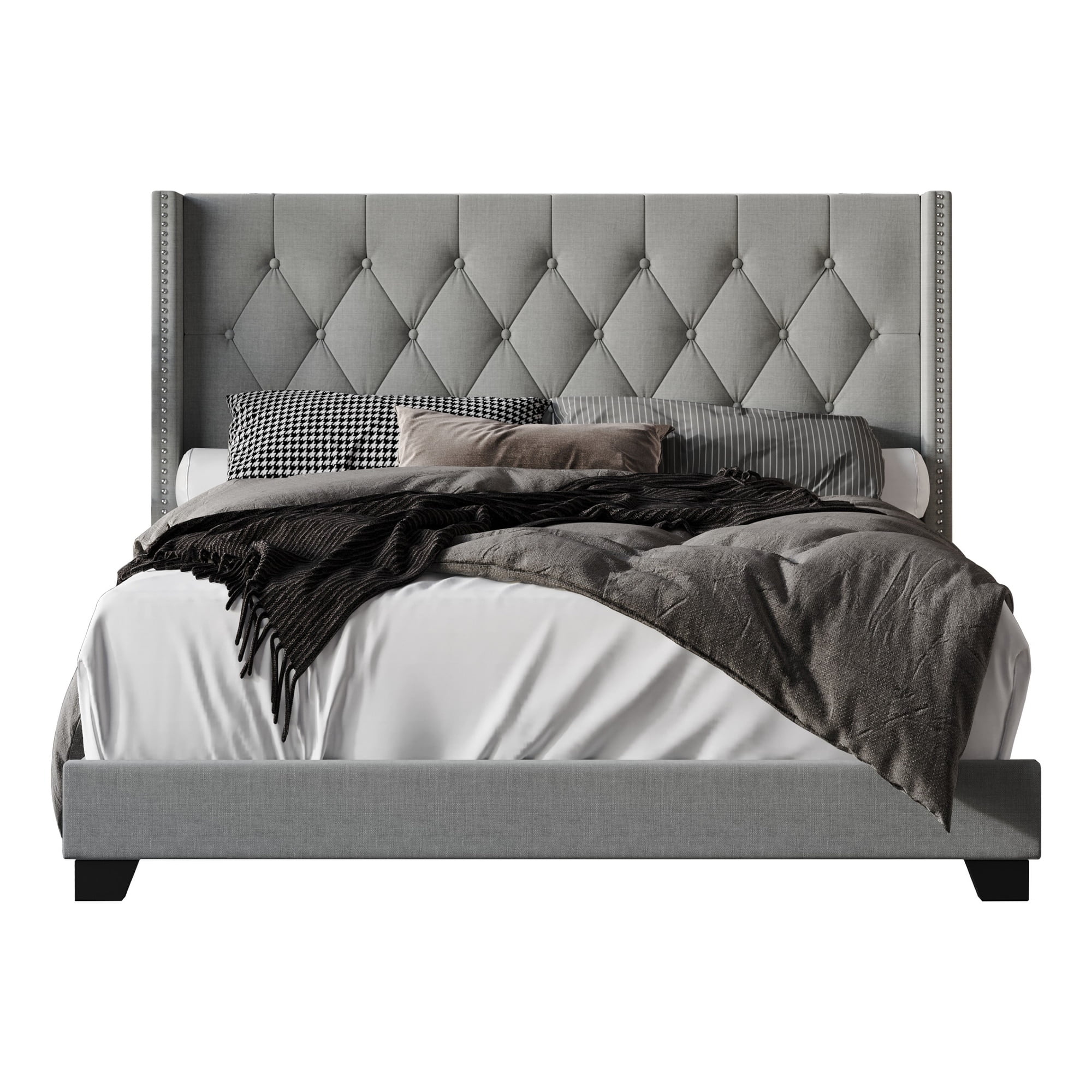 Home Design Danbury Full Tufted Upholstered Panel Bed Frame For Adult, Box Spring Required (Sold Separately), Gray