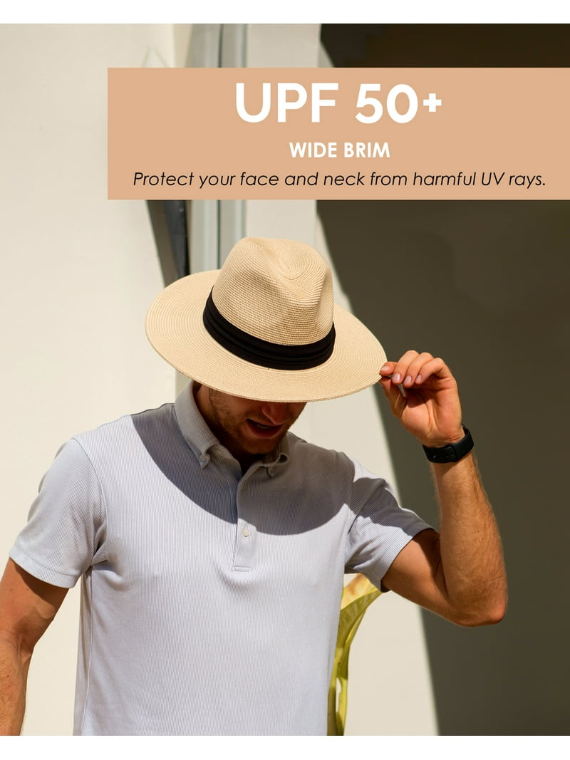 Panama Hat Sun Hats for Women Men Wide Brim Fedora Straw Beach Hat UV UPF 50 Panama Hat Sun Hats for Women Men Wide Brim Fedora Straw  main image 3
