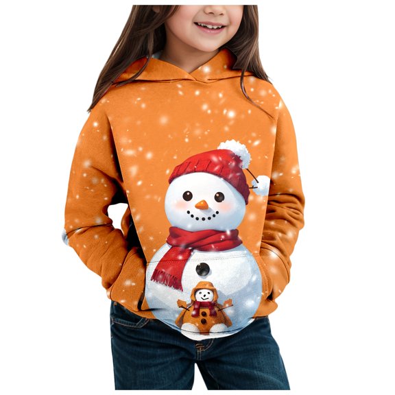 Toddler Girl Graphic Hoodie Children's Long Sleeved Fashion Christmas Print Hoodie Top Fall Fashion Clothing Size 12-18 Months ,Orange