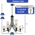 thumbnail image 3 of ModFusion 9-Light Chandelier Lamp with Clear Glass Lampshade & Adjustable Chain Height, Modern Pendant Ceiling Light Fixture with E26 Bulb Compatible, Black, 3 of 9