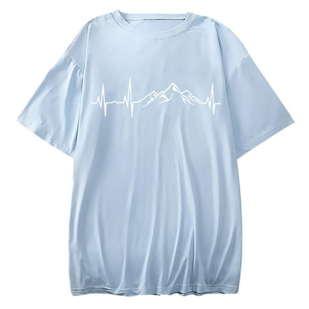 

LBECLEY Casual Shirts for Women Short-Sleeved Cute Tops One-Piece T-Shirt Women s Print Loose Tops Women s Blouse Oversized Pajama Shirt Polyester Blue S