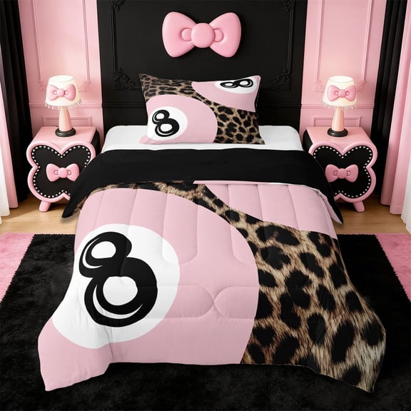 Erosebridal Girls Ball Games Twin Comforter Sets For Billiards Gamer,Wild Cheetah Pattern Bedding Set For Girls Kids, Reversible 2pcs