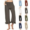 thumbnail image 2 of ShiShine Women's Wide Leg Pants Drawstring Elastic High Waisted Ruffle Hem Pants with Pockets, 2 of 7