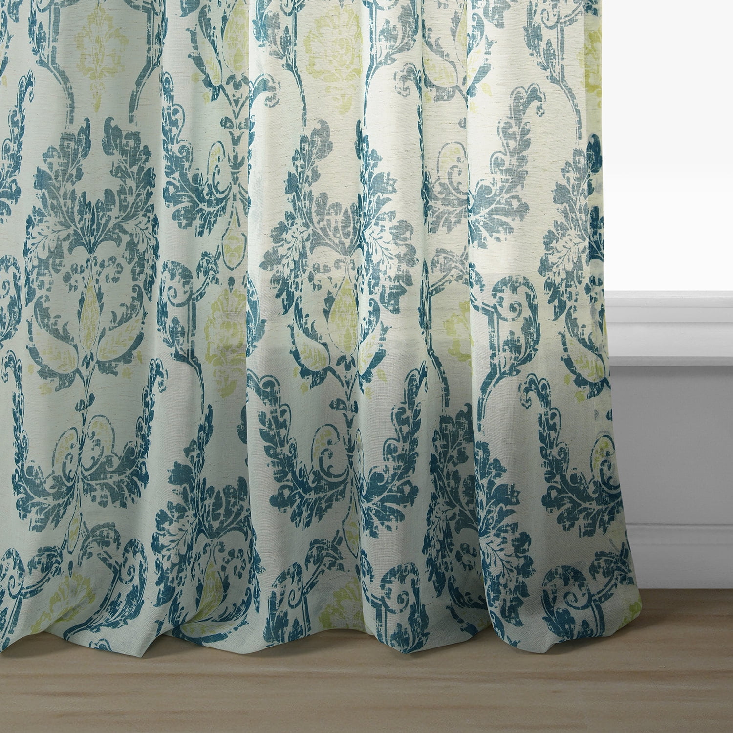 Terrace Teal Printed Faux Linen Sheer Curtain (1 Panel), Terrace Teal, 50W X 108L