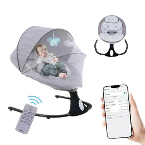 JieC Baby Swing for Newborns - Electric Motorized Infant Swing with Bluetooth Music, 12 Preset Melodies & Remote,Gray