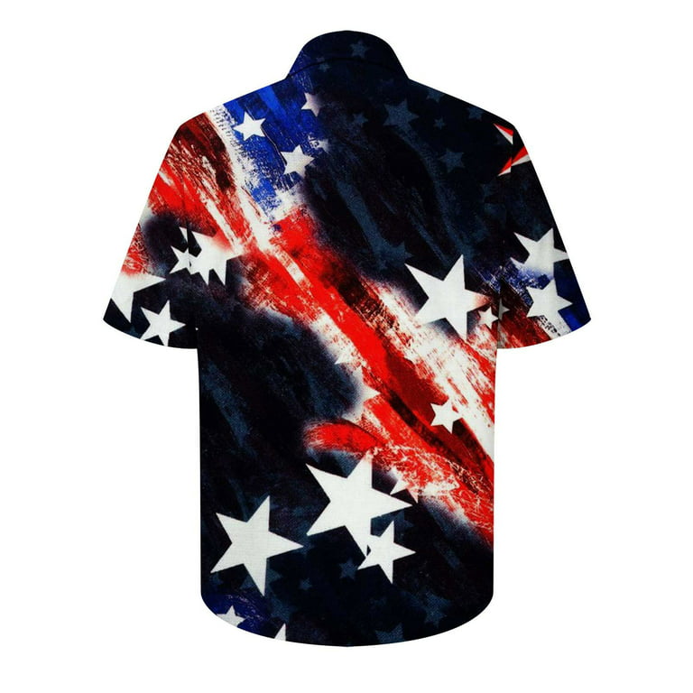 Dovford American Flag Shirts for Men Patriotic Shirts Casual Short Sleeve Button Down Aloha Shirts 4th of July Shirts for Men, Men's, Size: Large
