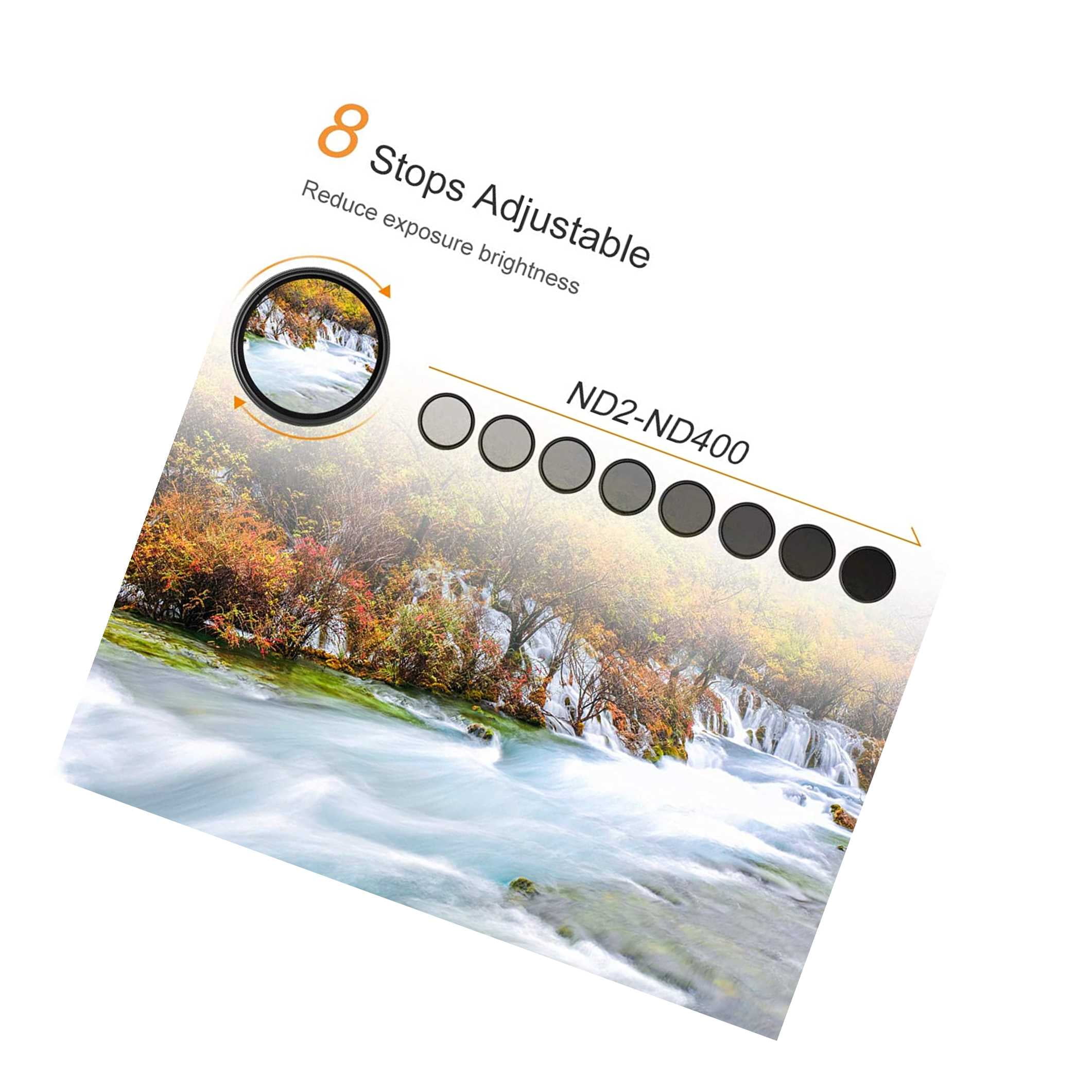 ND2 to ND400 Filter Durable CAOMING 55mm ND Fader Neutral Density Adjustable Variable Filter 