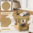 thumbnail image 6 of Antique Natural Round End Table with Lower Shelf - Solid Wood Sofa Side Table, 6 of 10