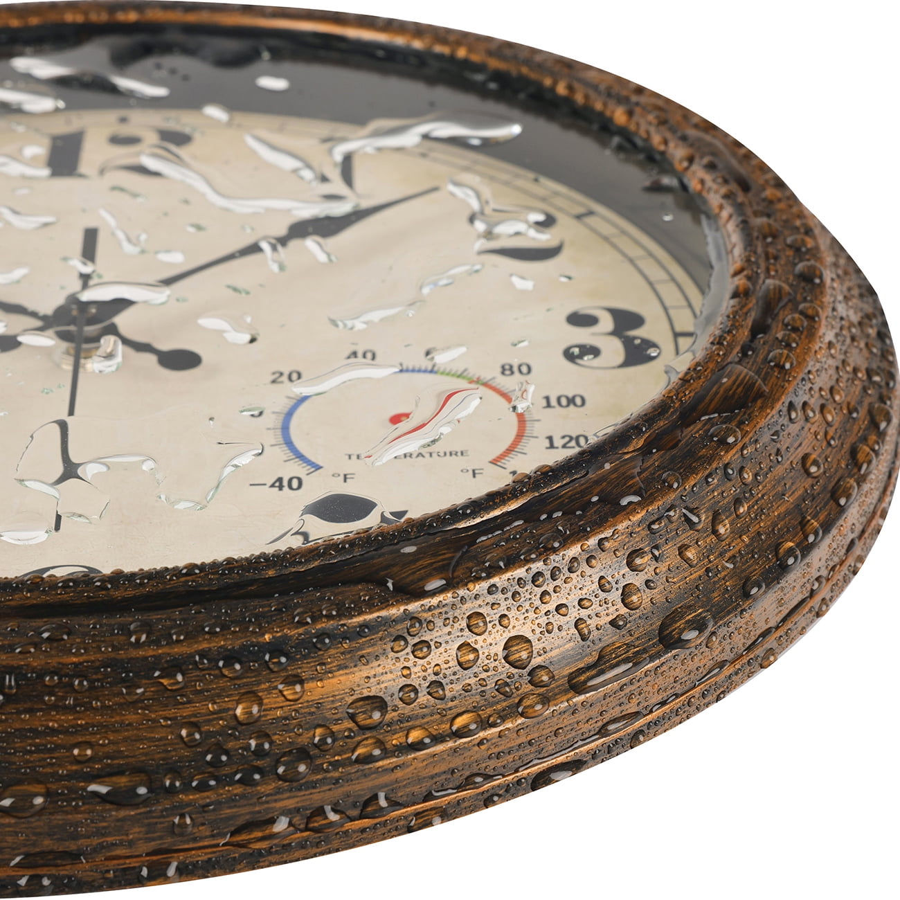13 Inch Retro Wall Clock,Indoor and Outdoor,Quartz,Analog,Waterproof,Thermometer,Bronze