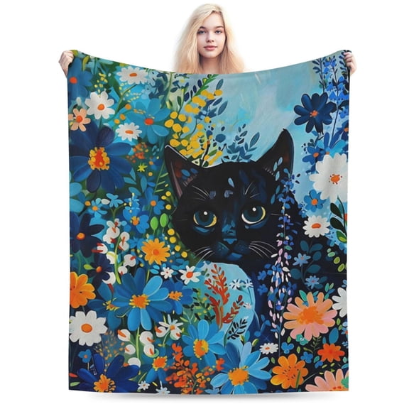 Floral Cat Themed Blanket, Ultra Soft, Cozy & Lightweight 50x40