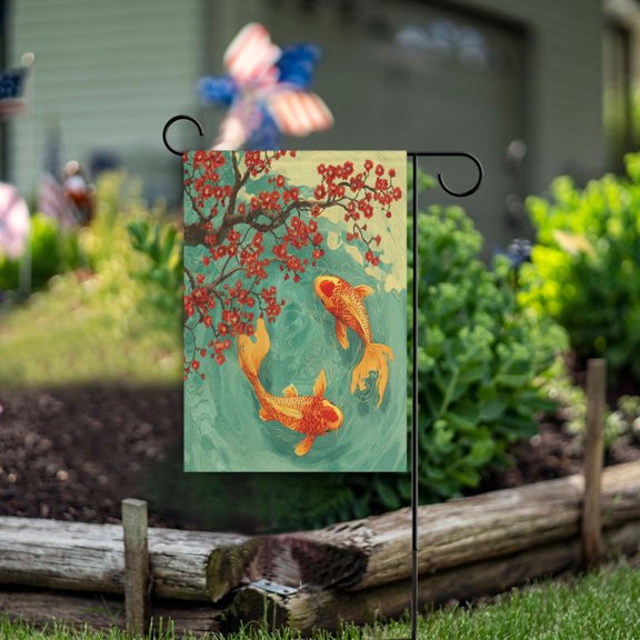 Double Sided Garden Flags 12x18 Inch Fade Resistant Plum Blossom Koi Yard Flags for Outdoor Patio Porch Lawn Home Decor