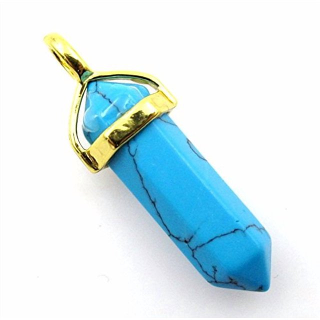 BRCbeads Faceted Blue Turquoise Healing Point Chakra Pendant With Gold Bezel 39x8mm 1pcs per Bag for Necklace Making