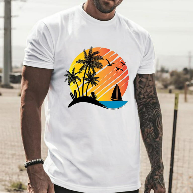 T Shirt Male Summer Vacation Beach Print T Shirt Crewneck Large Size Sleeve Top T-Shirts For Men - Walmart.com