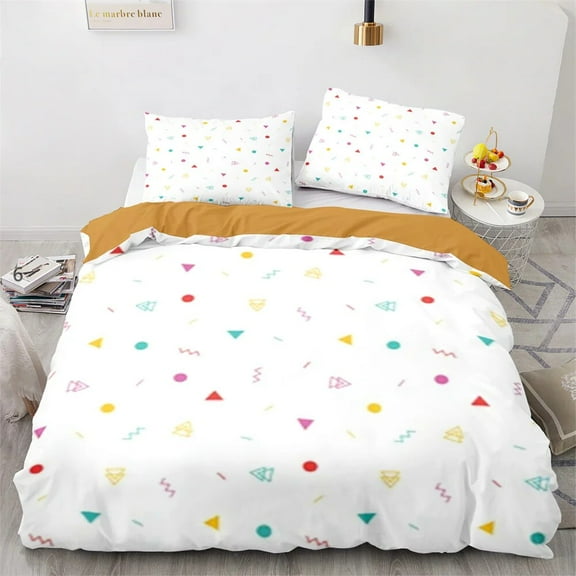 Geometric Duvet Cover Set 23 Number with Triangle Background King Size Bedding Set for Kid Teen Polyester Comforter Cover