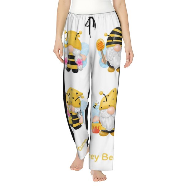 Fotbe Gnomes Honey Bee Pantalones de Pijama para Mujer, Pantalones de Dormir, Pantalones Pj con Cordón y Bolsillos-3X-Large
