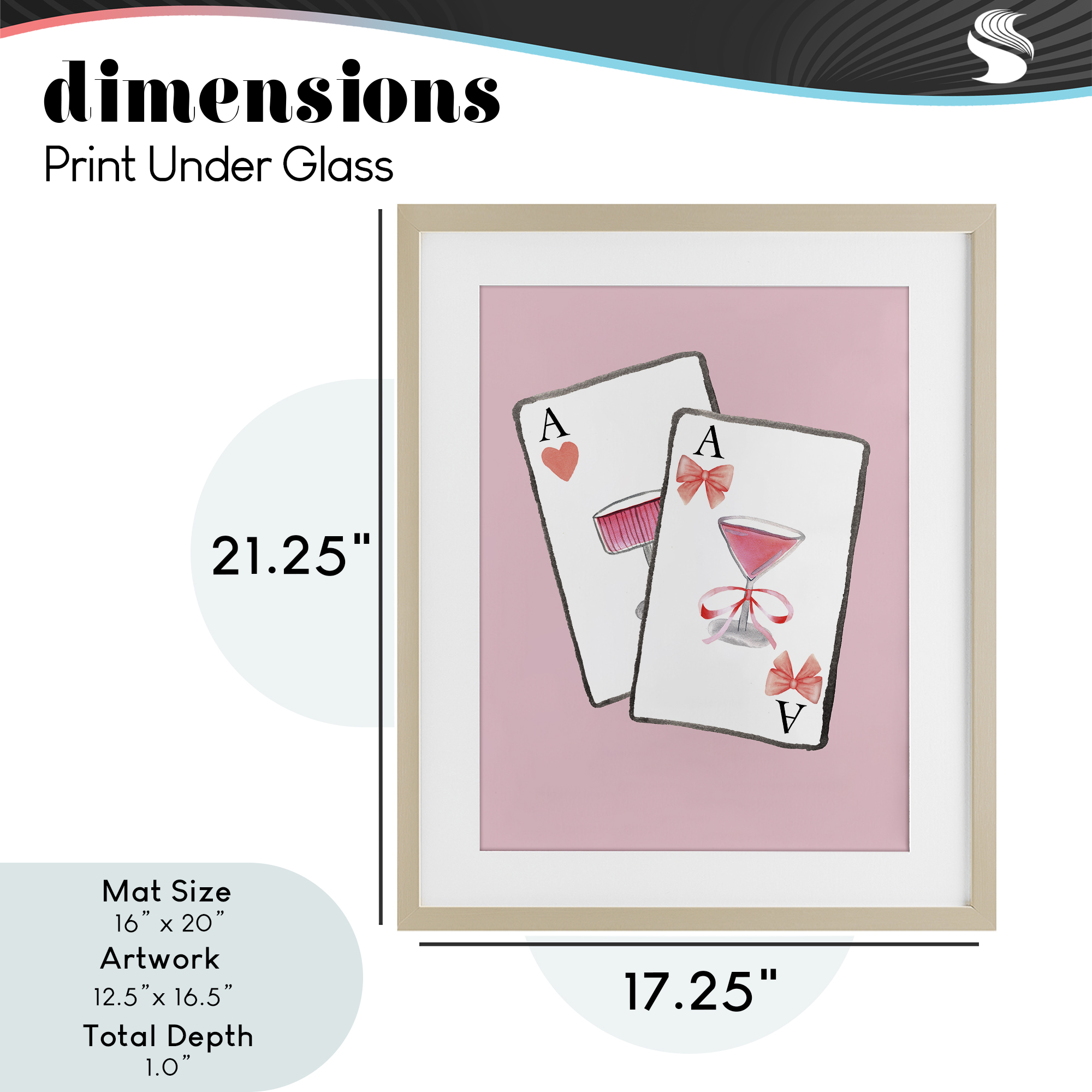 Cocktail Aces Cards Birch Framed Print Under Glass, design by Nina Jacobs