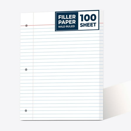 Loose Leaf Paper, 100 Sheets, Wide Ruled Filler Notebook Paper, 8" x 10.5"