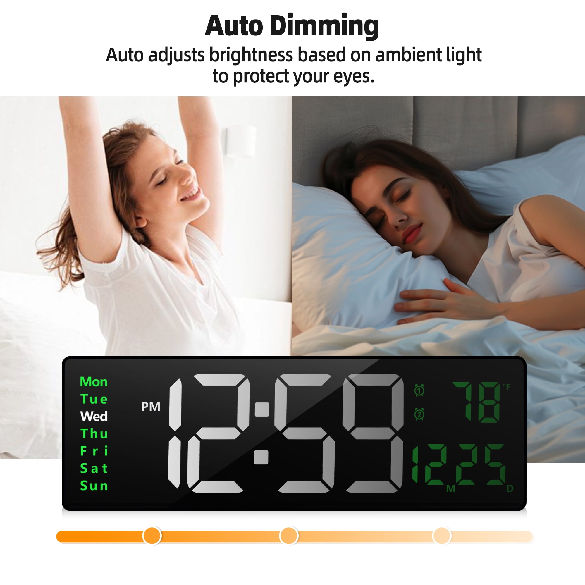 16-inch Large Display Wall Clock with Remote Control, 2 Alarms, Automatic DST, Temperature, Memory Battery for Living Room, Bedroom, Gift for Christmas,Mother's Day, Father's Day