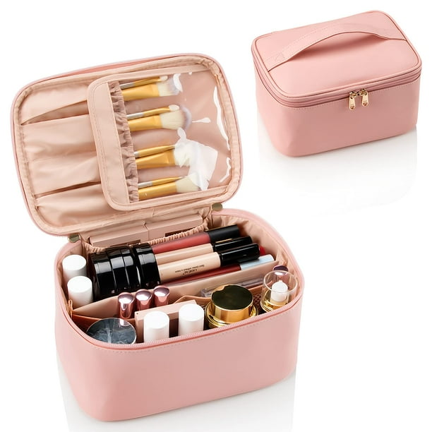 Bolsa de maquillaje OCHEAL, organizador de viaje, color rosa, de piel impermeable