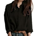 thumbnail image 2 of Black Womens Blouses Cotton Linen Loose Breathable Shirt Linen Loose Fit Plain Work Blouse Tops Beach Casual Down Shirts Ladies Tops and Blouses, 2 of 4