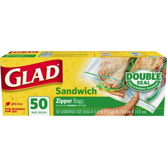 Glad Zipper Food Storage Sandwich Bags, 50 Count - Pack of 1