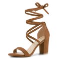 thumbnail image 1 of BLISSFUL STEP Women's Solid Color Strap Block Heel Lace up Sandals, 1 of 7