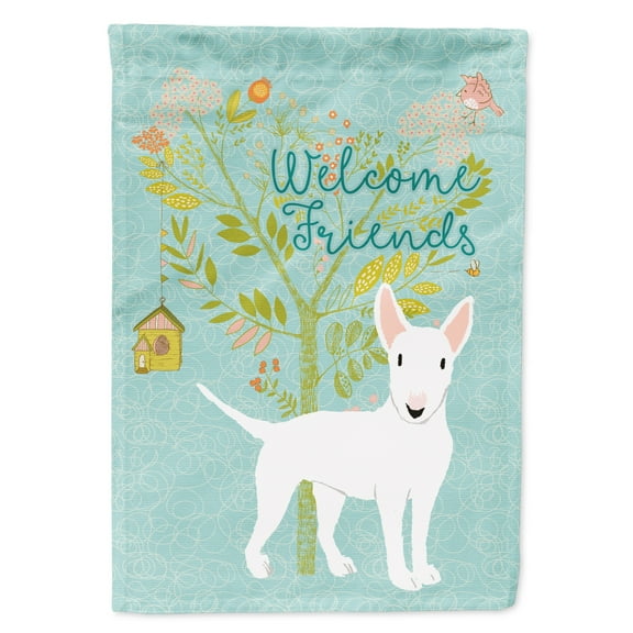 Carolines Treasures BB7606GF Welcome Friends White Bull Terrier Flag Garden Size Small multicolor