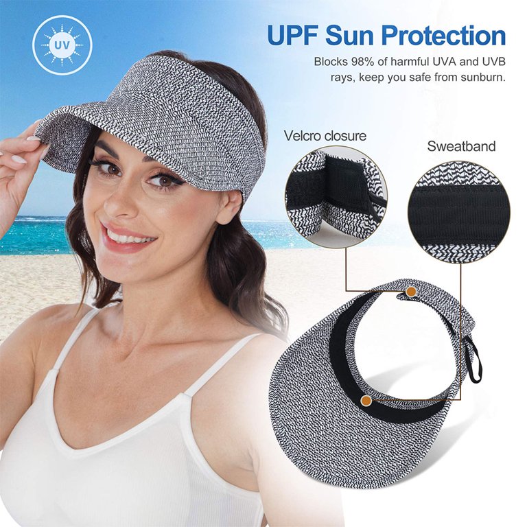 SHELLTON Sun Visor Hats, Wide Brim Beach Hat Roll-up Golf 
