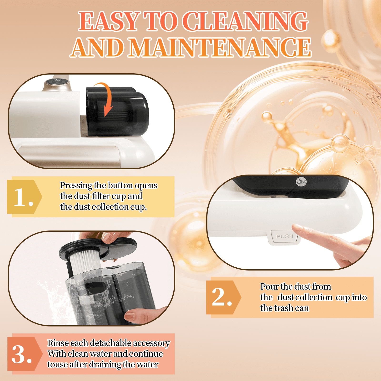 Cordless Mattress Vacuum Cleaner, 253.7nm UV-C Light, 1kPa Strong Suction, 8000 Rpm Double Tapping, Dual Dust Collector, Wide Suction Port for Bed & Pet Hair