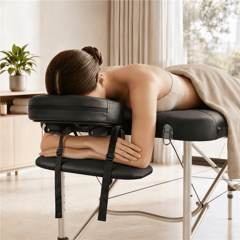 Renwick Portable Adjustable Massage Table with Metal Legs, Black