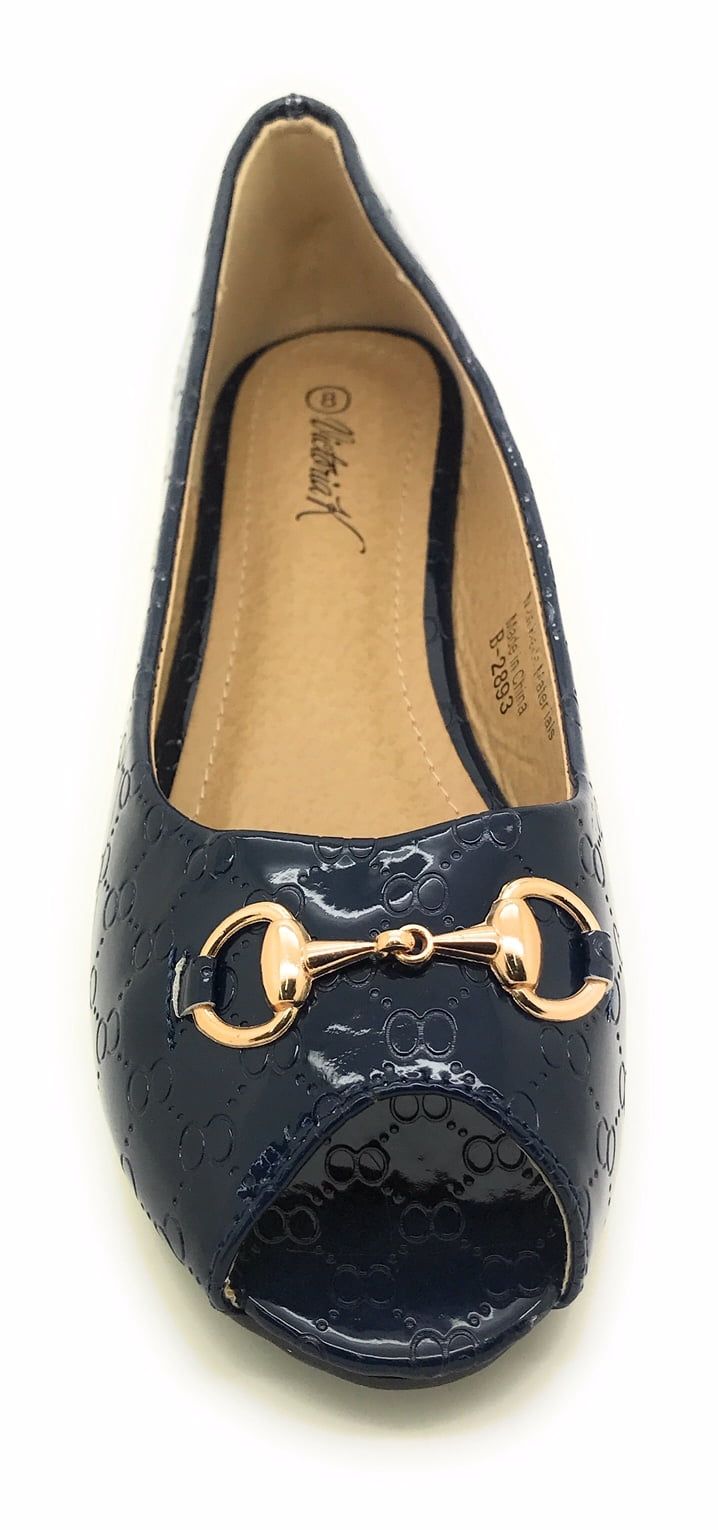 Victoria K Open Toe Gold Buckle Ballerina Flats (Women)