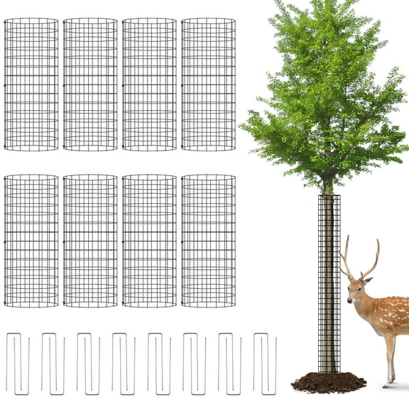 8 Pack Tree Trunk Protector Guards, Tree Bark Protectors from Animals, Tree Trunk Wire Mesh with Zip Ties & Stakes, Plant Wire Mesh, Expandable Tree Guards from Squirrels, Rabbits, Deer, Mowers