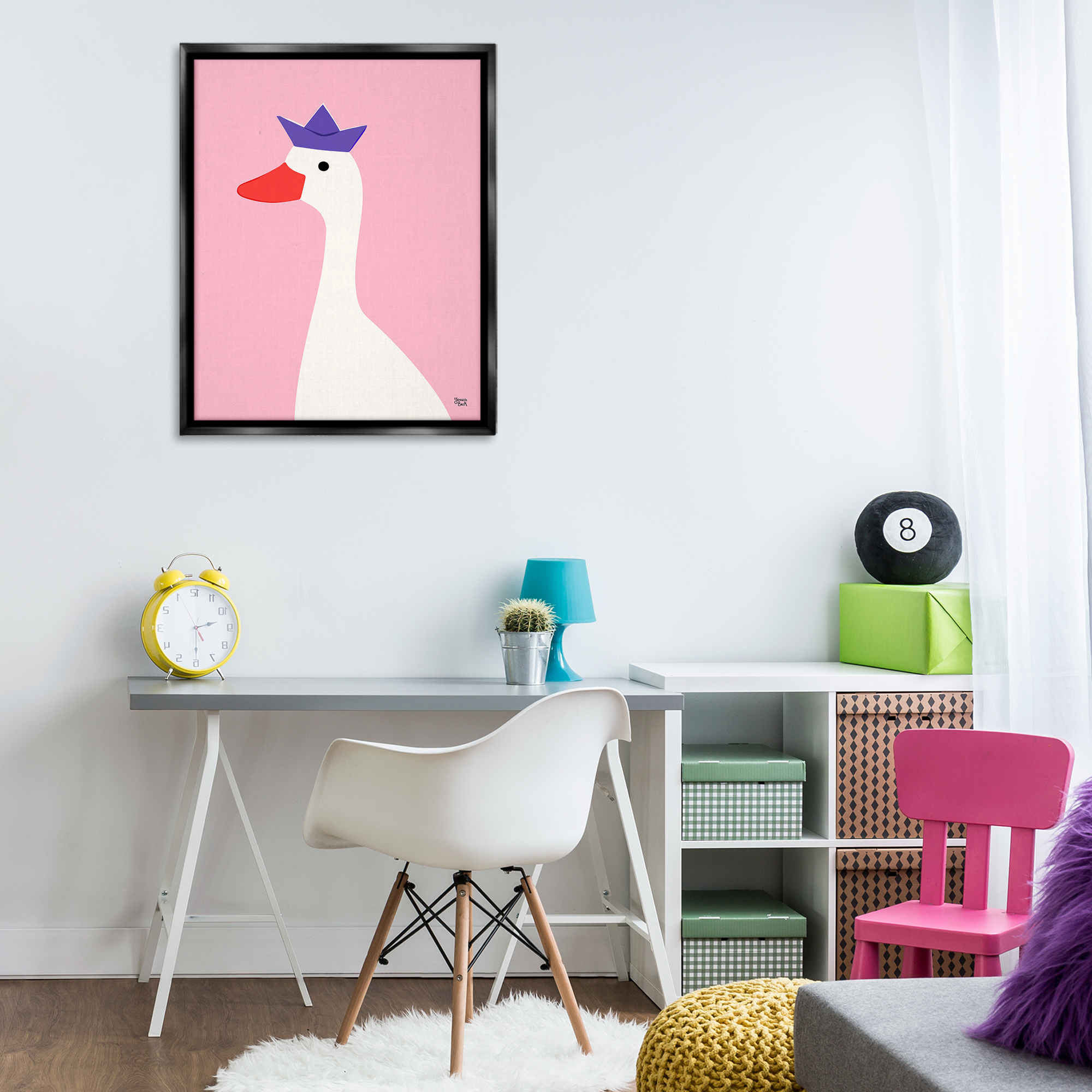 Stupell Industries Crowned Goose on Pink Animals Painting Black Floater Framed Canvas Art Print Wall Art, 25 x 31