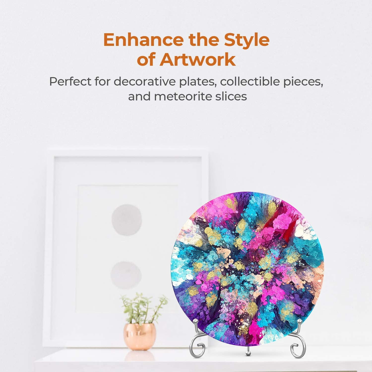 Plate Stands for Display - 8 Inch Holder + Metal Easel Stand for Picture Frame, Decorative Plates, Photo, Book, Collectibles (Silver 2 Pack)