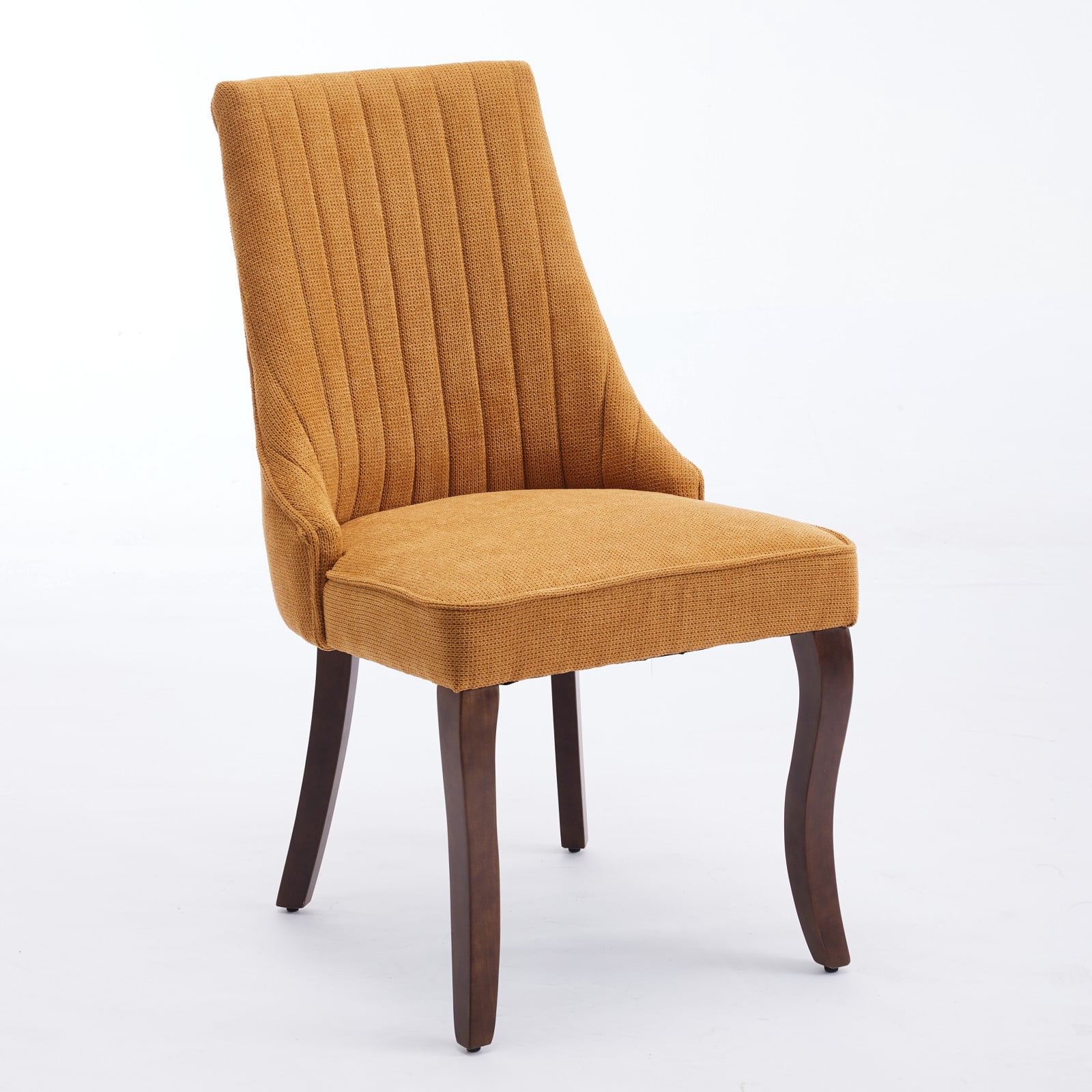 Aukfa Modern Linen Dining Chairs Set of 2, Upholstered Kitchen Side Chair Accent Chair w/ Curved Solid Wood Legs,Yellow