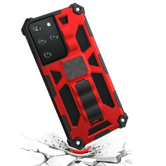 Samsung Galaxy S21 Ultra (6.8") Phone Case Military Hybrid Heavy Duty Shockproof Protective Hard Shell Built Foldable Kickstand Cover for Galaxy S21 Ultra [Red]
