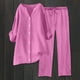 thumbnail image 2 of Conjuntos de 2 piezas para mujer: blusa de pierna ancha y pantalones elásticos. Camisa informal con cuello en V y bolsillos. Ropa urbana para todas las estaciones., 2 of 4