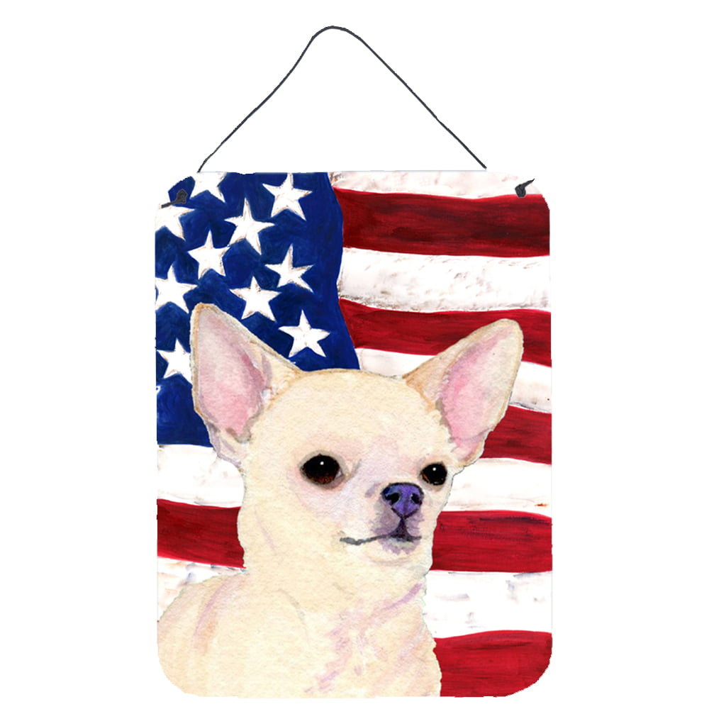 USA American Flag with Chihuahua Aluminium Metal Wall or Door Hanging ...