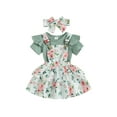 thumbnail image 3 of Qtinghua Newborn Infant Baby Girls Summer Outfits Ruffle Short Sleeve Romper + Floral Suspender Skirt + Headband Clothes Green 18-24 Months, 3 of 10