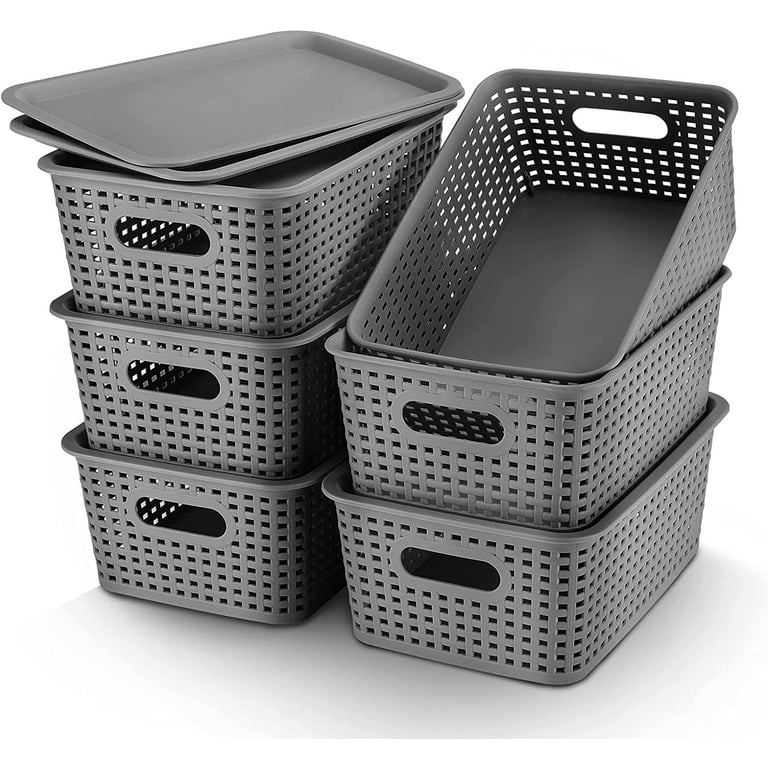 AREYZIN Plastic Storage Baskets With Lid Organizing Container Lidded Knit  Storage Organizer Bins for Shelves Drawers Desktop Closet Playroom  Classroom Office, 6 Pack 