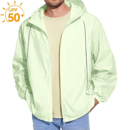 Homeyce Mens UPF 50+ Sun Protection Jacket Lightweight Zip Up Windbreaker Jacket with Pocket Outdoor Loose Running Fishing Camping Coat Upf 50+ Long Sleeve UV Jacket Green M