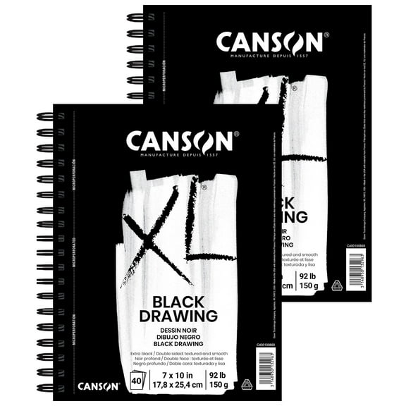 Canson XL Series Drawing Pad, Black, Side Wire Binding, 10 Sheet, 7x10 inch, Pack of 2