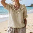 thumbnail image 4 of cocolona Summer Puff Sleeve Tops for Women Ruffle V Neck Loose Shirts Dressy Casual Solid Color Blouses, 4 of 7