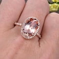 thumbnail image 2 of 1.75 Carat Oval Cut Morganite Engagement Ring On 10k Rose Gold Halo Stackable Ring Art Deco Anniversary Gift Personalized for Brides, 2 of 6