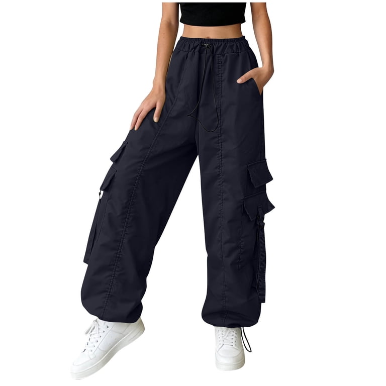 パンツ 90s gimmick parachute wide cargo pants Lmueinov Women's 90s Retro Parachute Cargo Pants Elastic Waist D
