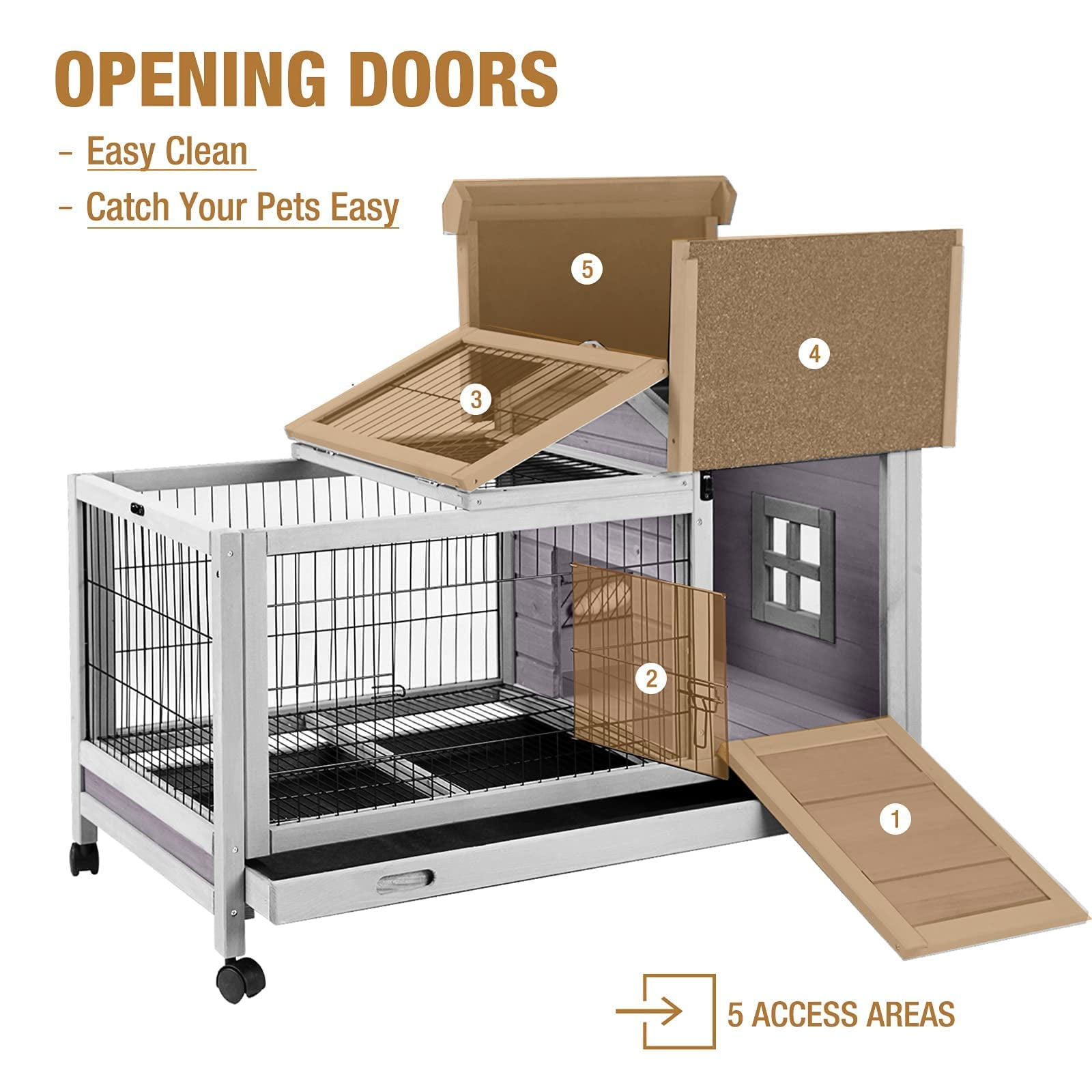 BUTINGLALE Rabbit Hutch Indoor Outdoor Rabbit Cage Bunny Cage with Run,No Leak Pull Out Tray,Wire Fence